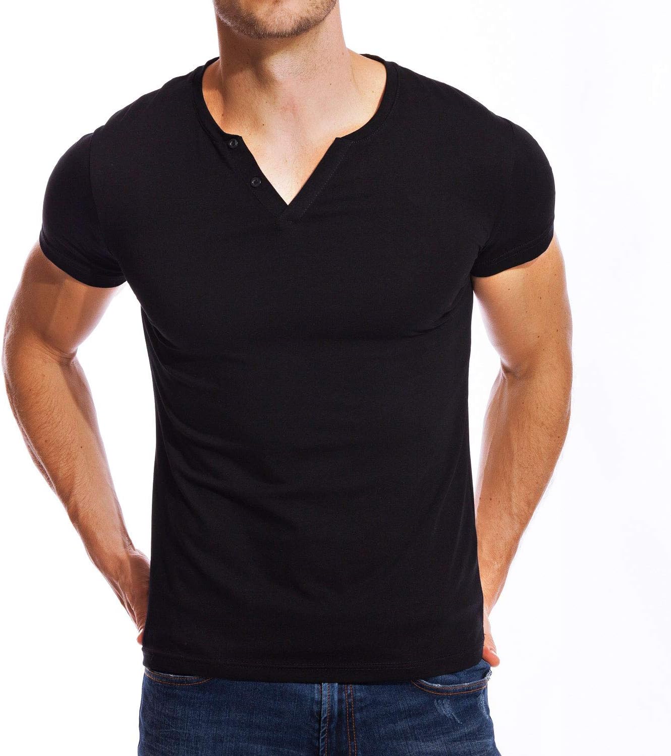 Zecmos Henley Shirts Mens Slim Fit Short Sleeve Summer Cotton Casual T-Shirt