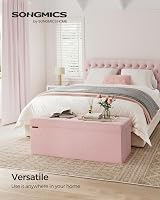 SONGMICS Storage Ottoman Foldable 110 cm Velvet Pink Foot Rest Cube 300 kg view 3