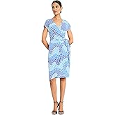 Maggy London Women's V-Neck Cap Sleeve Knee Length Side Tie-Abstract Brushstroke Print-Elegant Wrap Dress