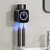 Wall Mounted Toothbrush Holder, 1 Cup Toothbrush Holders with Smart Drying and Cleaning, Toothbrush Cleaning Case with Solar Charging, Toothbrush Organizer with 2 Brush Slots (Black - 1 Cup)