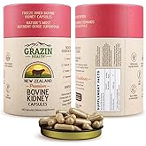 GRAZIN HEALTH Grass Fed Bovine Kidney Capsules 3000mg | Whole Food Kidney Support Supplement from Pasture-Raised New Zealand Beef Organs | Non-GMO, Hormone-Free, Nutrient-Dense, 30 Servings