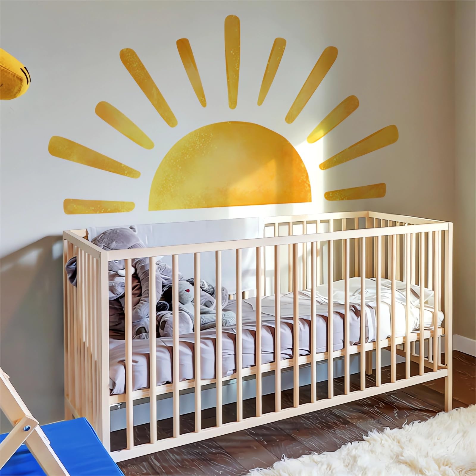 Photo 1 of 68.5 x 37.4 Inch Large Sun Wall Stickers, sacinora Yellow Sunshine DIY Wall Decals Sunrise Removable Vinyl Peel and Stick for Kids Baby Boy Girl Nursery Bedroom Playroom Art Home Decorations