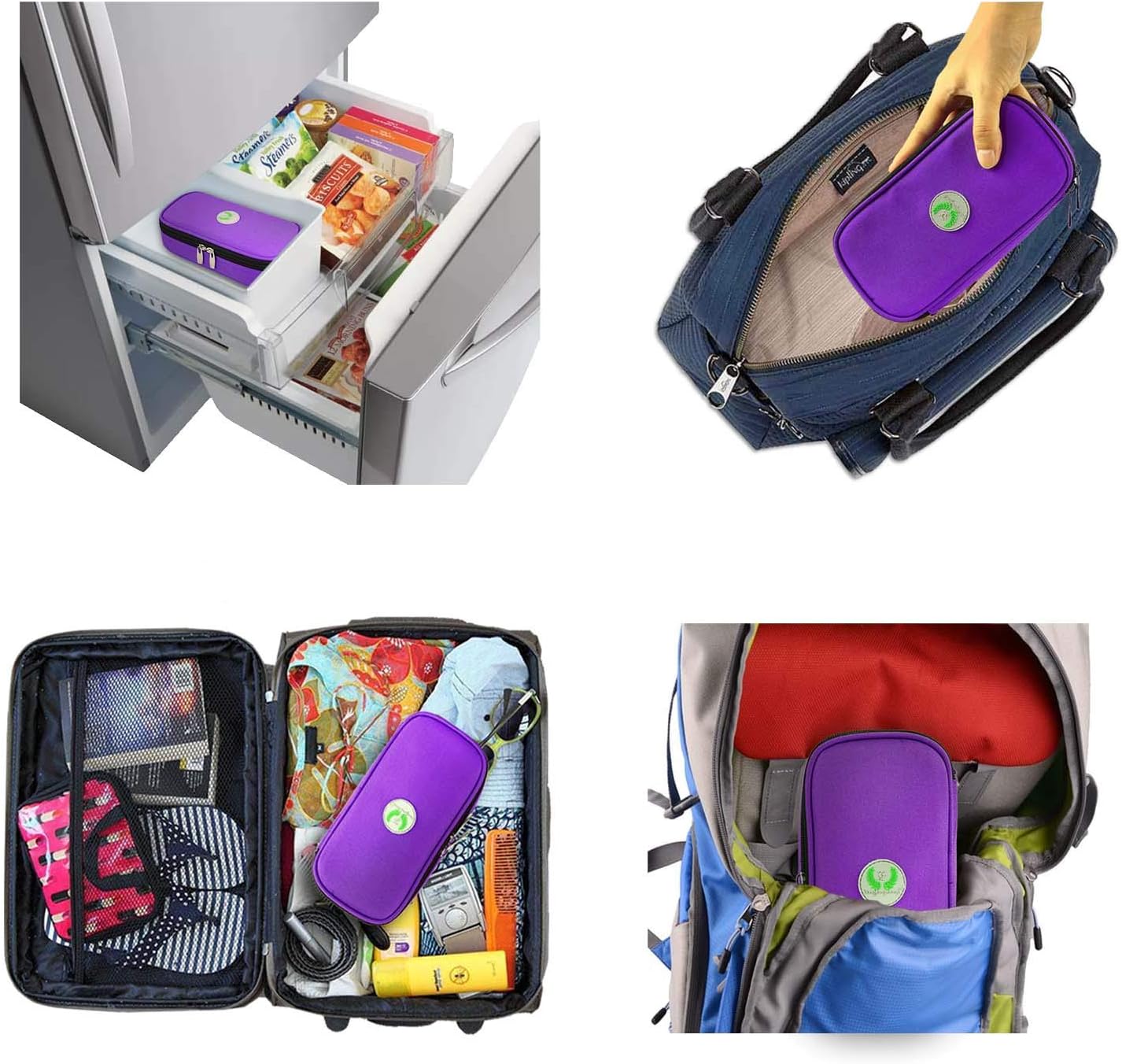 YOUSHARES Insulin Cooler Travel Case - Medication Diabetic Insulated Organizer Portable Cooling Bag for Insulin Pen and Diabetic Supplies with 2 Cooler Ice Pack (Purple): Health & Personal Care
