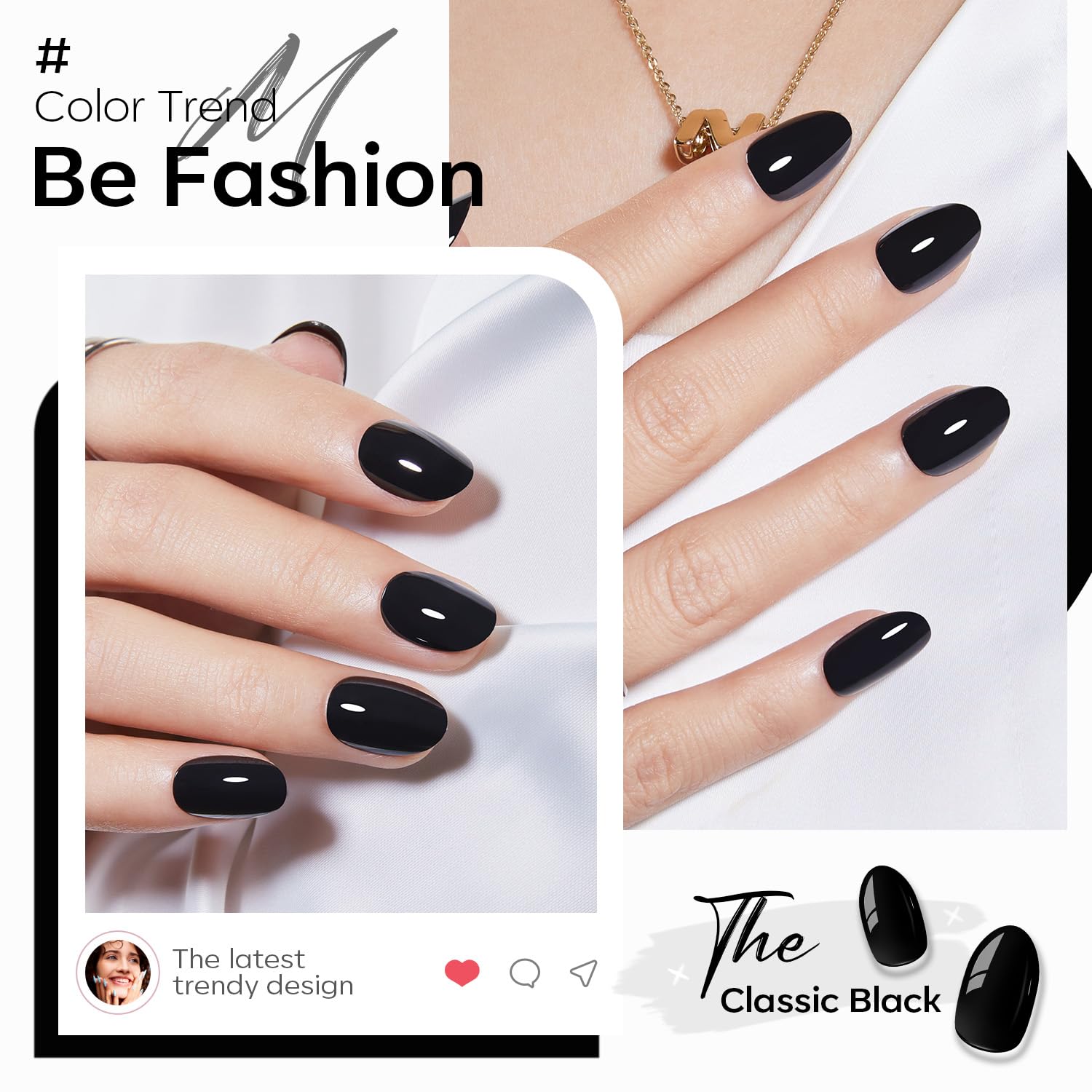 modelones Short Press on Nails, 32Pcs 16 Sizes Oval Fake Nails Kit Press Ons with Nail Glue, Adhesive Tabs, Nail File, Prep Pad, Manicure Stick, Classic Black - Image 4