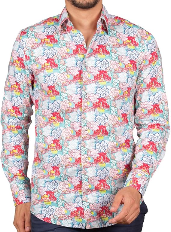 Amazon コトンドゥ Cotondoux 柄シャツ メンズ シャツ 長袖 ポップ アート 柄物 雲柄 M92ad1713windclouds 40 シャツ 通販