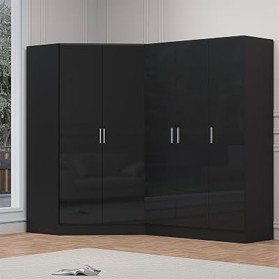 Reflect 2 Piece Wardrobe Bundle | 2 Door Corner + 3 Door Black Gloss