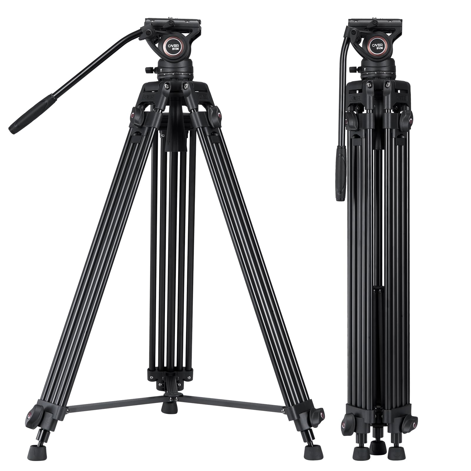 Cayer Video Tripod, BV30 64"/163cm Professional Heavy Duty Aluminum Twin Tube Tripod with 360° Fluid Drag Head,Compatible with Canon Nikon Sony and Other DSLR Camera Camcorder, Load Up to 17.6lb/8kg