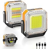 Rechargeable Work Light, 2Pack 1200LM Double-Sided Portable Work Lights with 8 Modes, Magnetic Inspection Light with 1/4" Tripod Mount, 360° Rotatable Stand for Car Repair, Garage, Emergency
