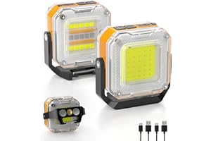 Rechargeable Work Light, 2Pack 1200LM Double-Sided Portable Work Lights with 8 Modes, Magnetic Inspection Light with 1/4" Tri