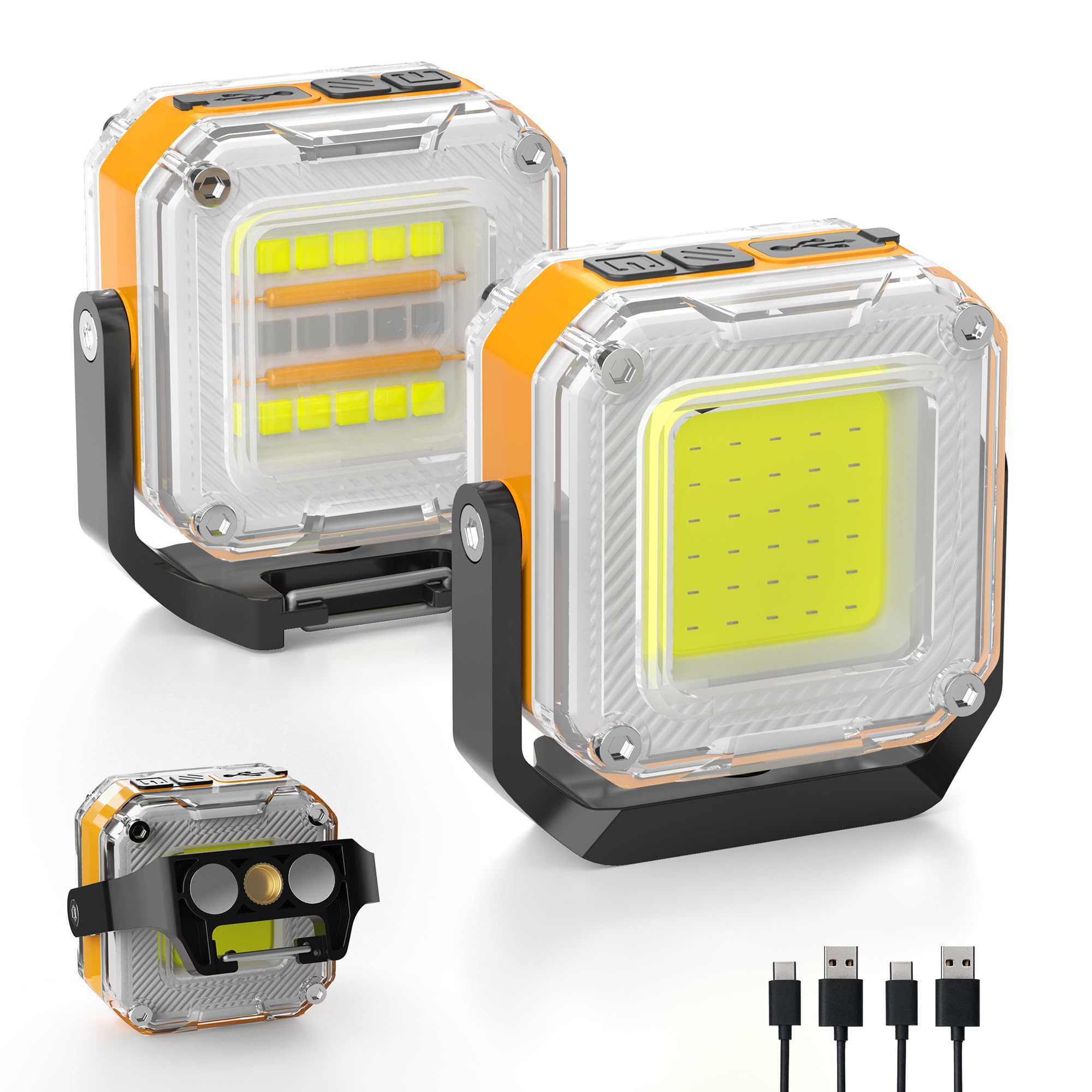 Photo 1 of Rechargeable Work Light, 2Pack 1200LM Double-Sided Portable Work Lights with 8 Modes, Magnetic Inspection Light with 1/4" Tripod Mount, 360° Rotatable Stand for Car Repair, Garage, Emergency