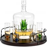 Tequila Decanter Tequila Glasses Set with Agave Decanter and 6 Agave Shot Glass With Stand, Perfect for Gifts for Tequila Lovers, 750mL Bottle, 3 OZ Shot Glass Party Decorations Cinco De Mayo (Agave)