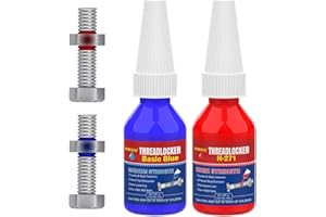 GNEOCO ThreadLocker Blue and Red, Thread Lock Medium and High Strength Lock Tight for Nuts, Bolts, Fasteners and Metals, Anaerobic Curing Metal Glue to Prevent Loosening and Corrosion (Blue and Red 10ml x 2)