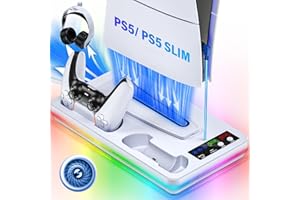ZRZLMVP PS5 Slim/PS5 Stand and Cooling Station with Controller Charging Station for Playstation 5 Slim&Standard Disc/Digital Consoles, PS5 Cooler Accessories Incl PS5 Controller Charger, Cooling Fan