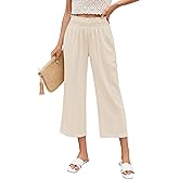 LookbookStore Women's Wide Leg High Waisted Linen Capri Pants