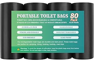 TAGLUMO 80 PCS Portable Toilet Bags for Camping, Biodegradable Porta Potty Bags - 8 Gallon Thickened Waste Bags Fit for 5 Gallon Bucket, Camping Poop Bag, Trash Bags for Home Boating Travel Outdoor