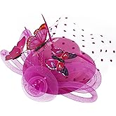 Zinniday Butterfly Fascinators Hats for Girls - 1920s 50s Monarch Butterfly Rose Red Girl Tea Party Hat with Hair Clip, 2026 Derby Pillbox Cap for Women Lady Ball Church Attire Headwear