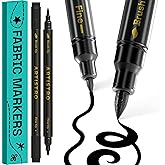 ARTISTRO 2 Black Dual-Tip Fabric Markers Decorating Kit, for Clothes | Brush &amp; Fine Tip, Acrylic Paint Pens for Sneakers, Bags, Shoes, Textiles, Canvas, Sewing, Craft, &amp; DIY