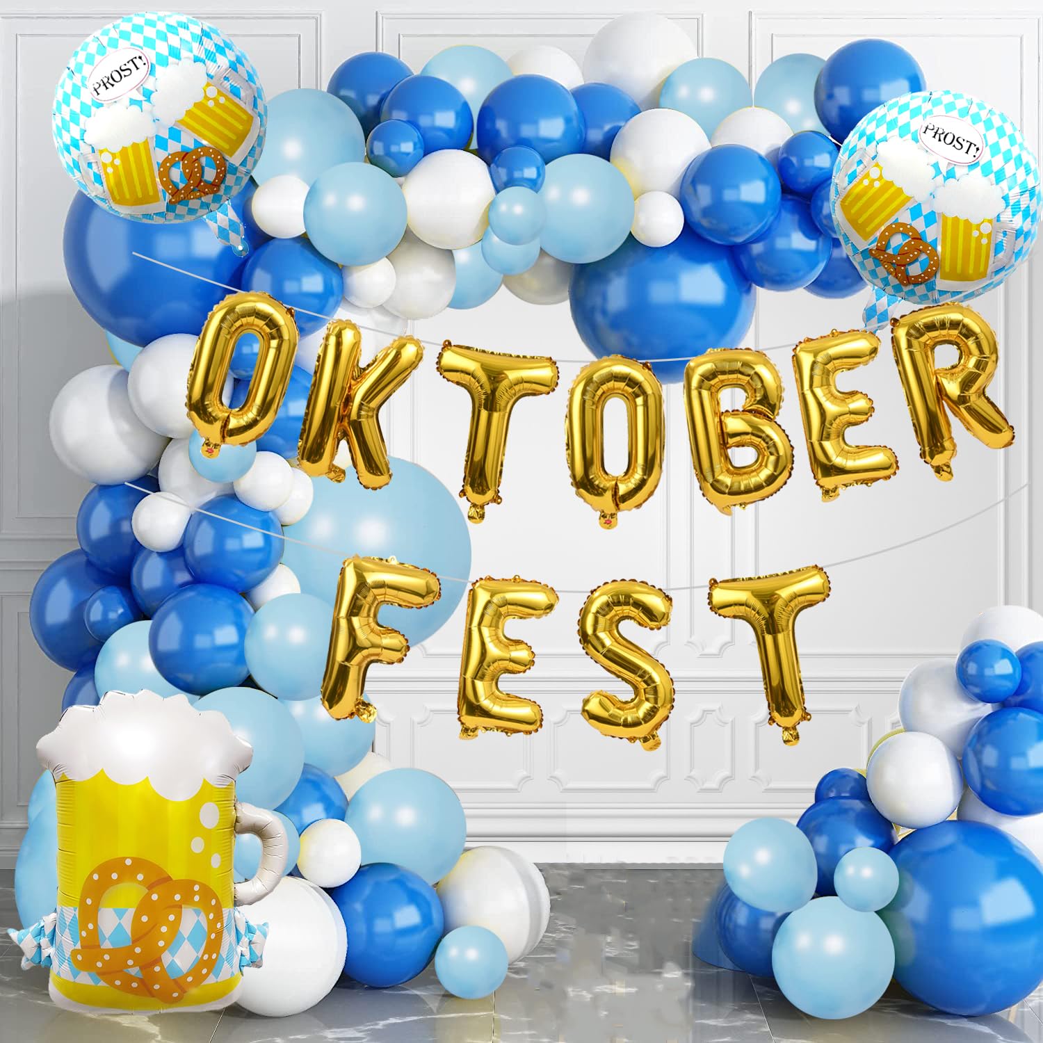 Photo 1 of Oktoberfest Party Decorations Kit 123 Pcs Oktoberfest Balloon Arch Garland Blue Balloons Arch Beer Balloon for Oktoberfest Festival Party Birthday Decorations Supplies