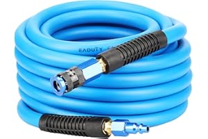 EADUTY Hybrid Air Hose 3/8 In. x 25 ft, Lightweight, Flexible, Durable Air Compressor Hose with Aluminum Universal Quick Coupler and Industrial Plug, Blue