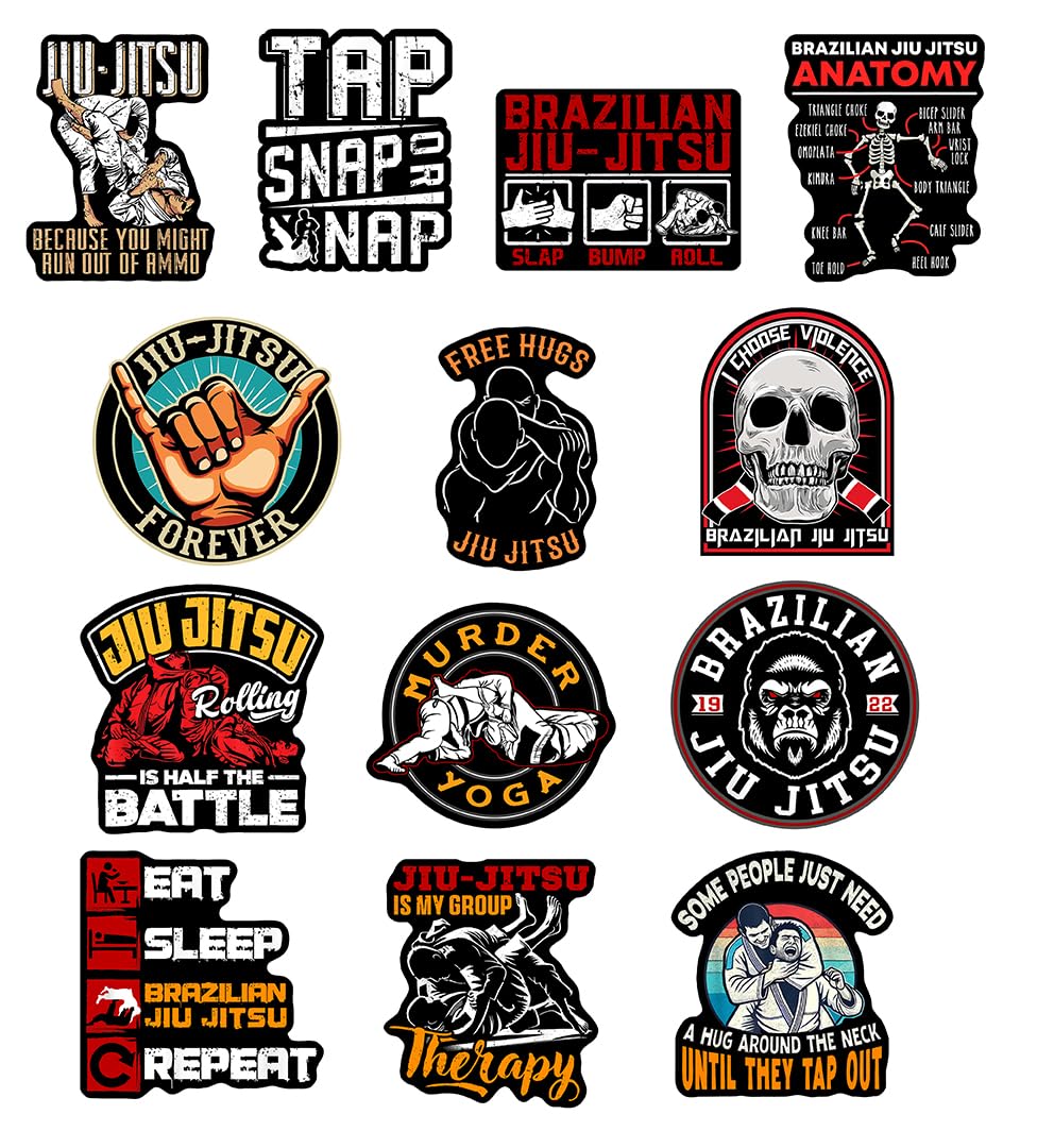 Photo 1 of (Set of 13) Jiu Jitsu Sticker Tap Snap Or Nap, Slap Bump Roll Vinyl Decal Gift Weather-Resistant Stickers for Water Bottles Laptop Window Car 3 Inches