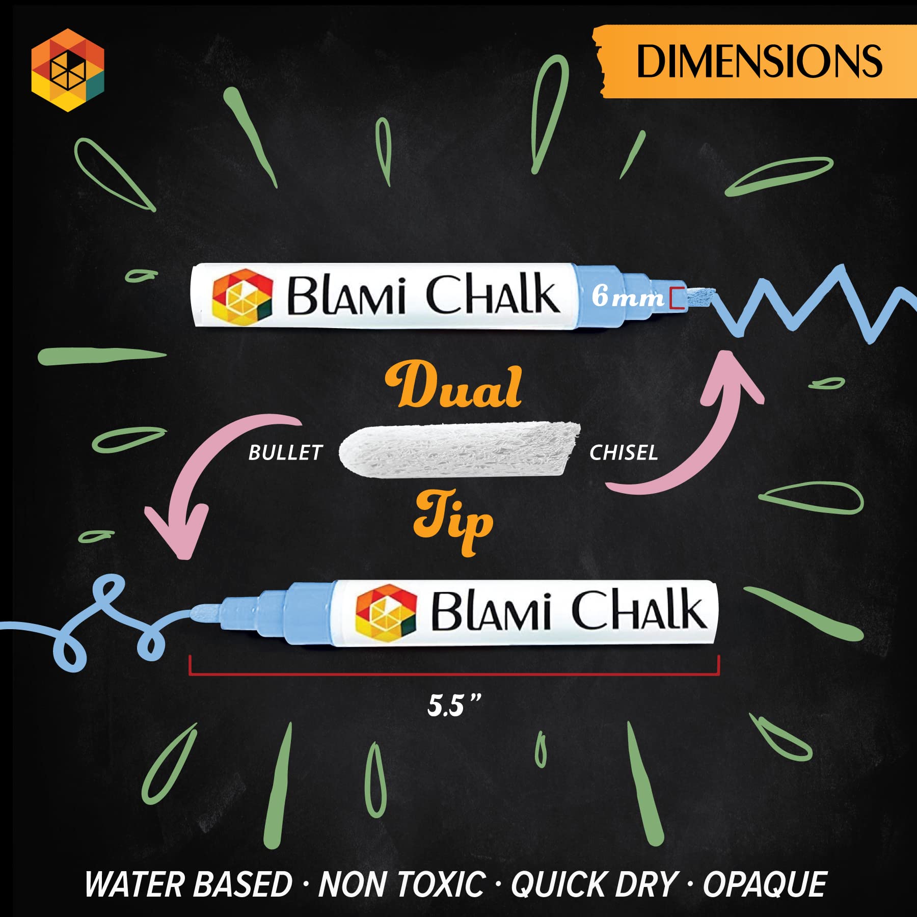 Blami Arts Chalk Markers Window Markers for Cars 12 Pastel Pens Set - Earth Colors Chalkboard Markers - Chalk Markers with Reversible Tips and Erasing Sponge Included