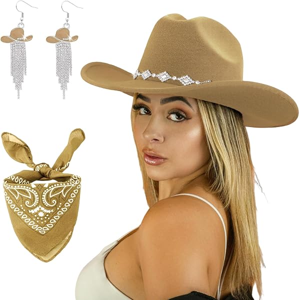 Cowboy Hat with Fringed Bandana Set for Women Wide Brim  display picture 1