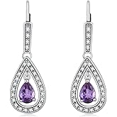 Pear Cut Genuine or Created Gemstone Dangle Earrings 925 Sterling Silver Vintage Birthstone Leverback Earrings for Women Gifts
