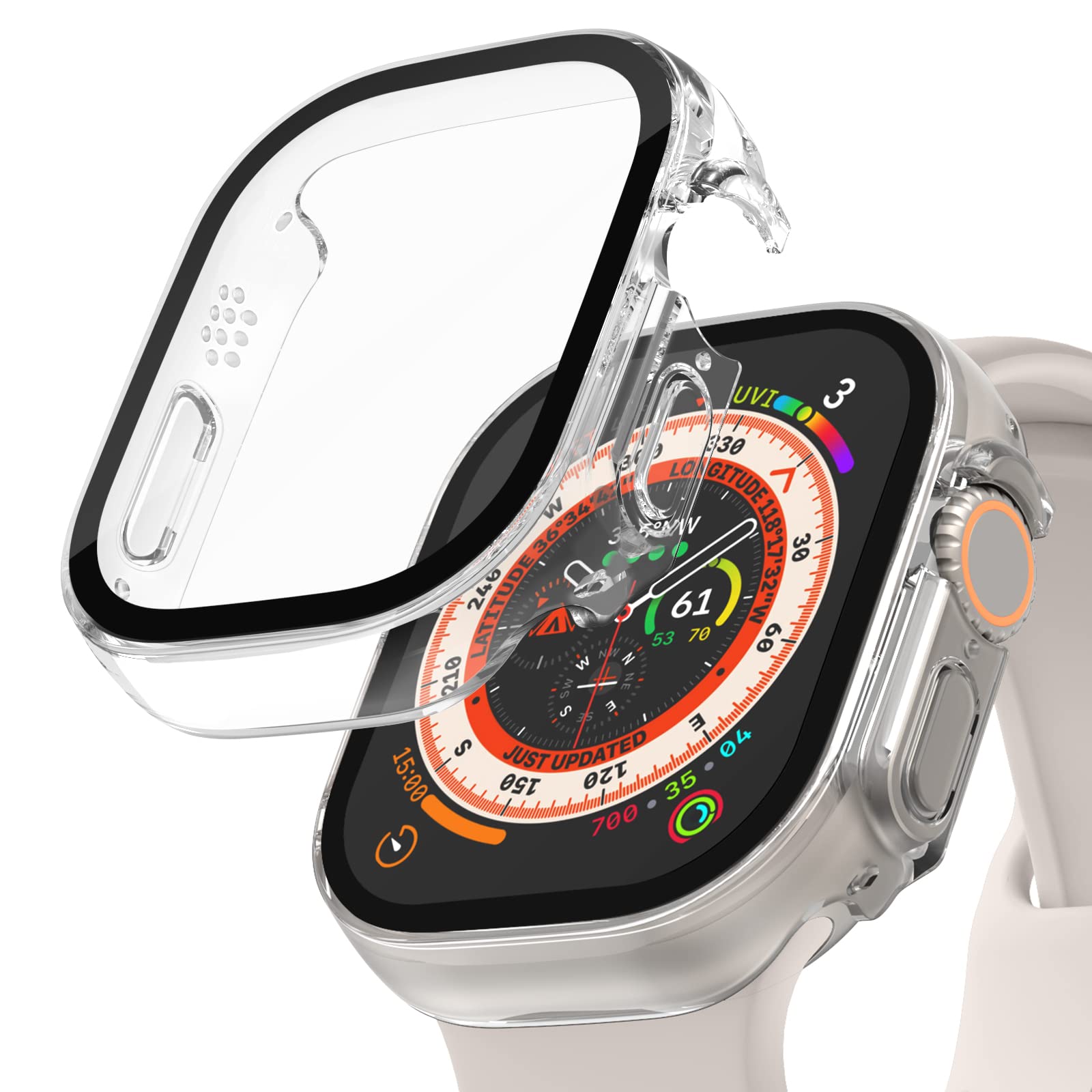 Recoppa Pack of 2 Apple Watch Ultra Protective Cases, 49 mm, Right Angle Case with Glass Screen Protector for Apple Watch Ultra 3 Ultra 2 Ultra, Transparent*2