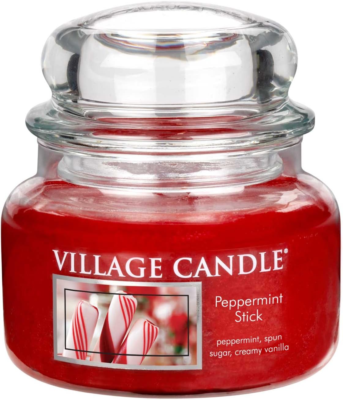 Village Candle Peppermint Stick 11 oz Glass Jar Scented Candle, Small