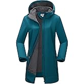 Outdoor Ventures Women's Softshell Jacket with Removable Hood Fleece Lined Windbreaker Insulated Long Warm Rain Jacket