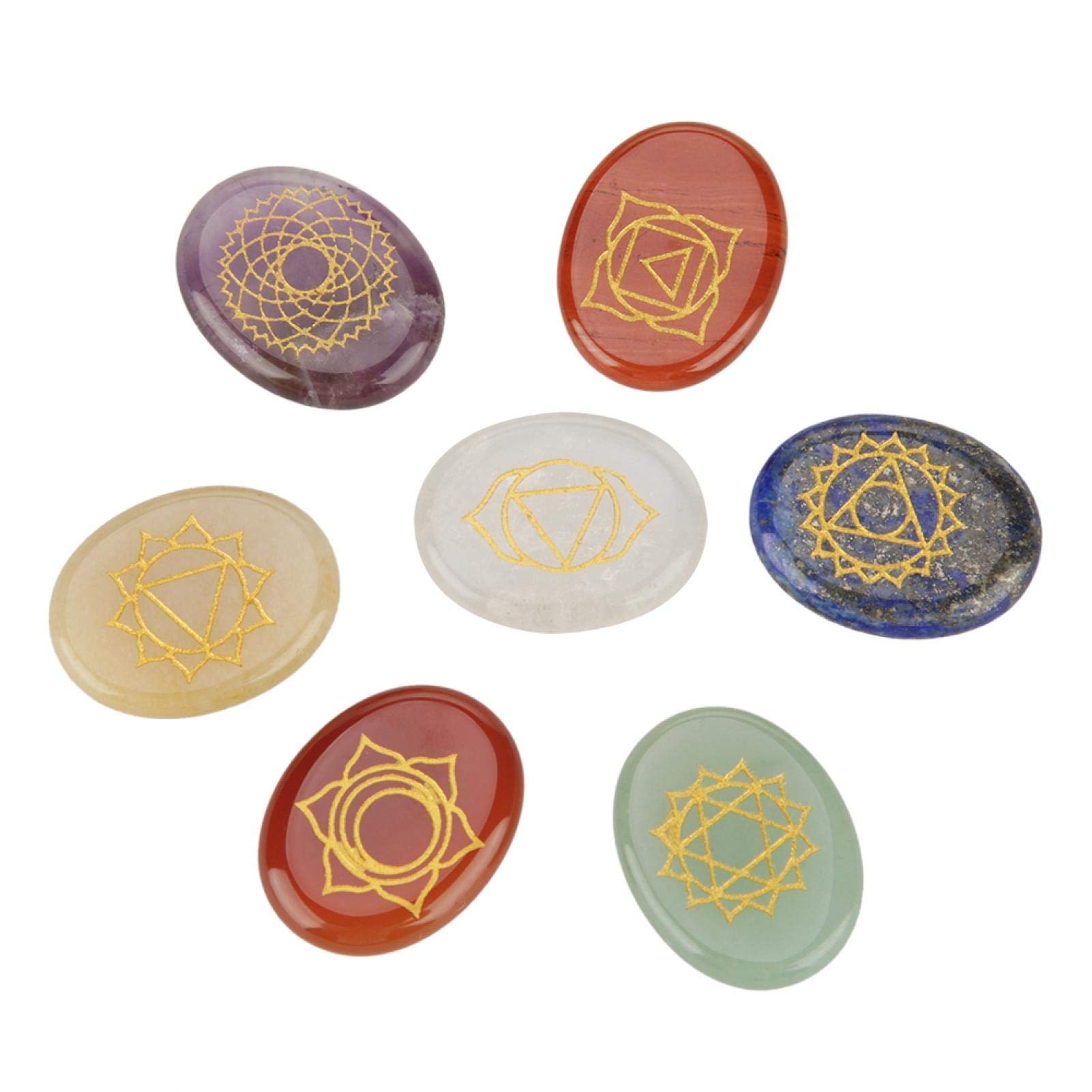 Chakra Stones Set Polished Oval Engraved Stones Chakra Crystals Healing Crystals for Reiki Meditation Yoga