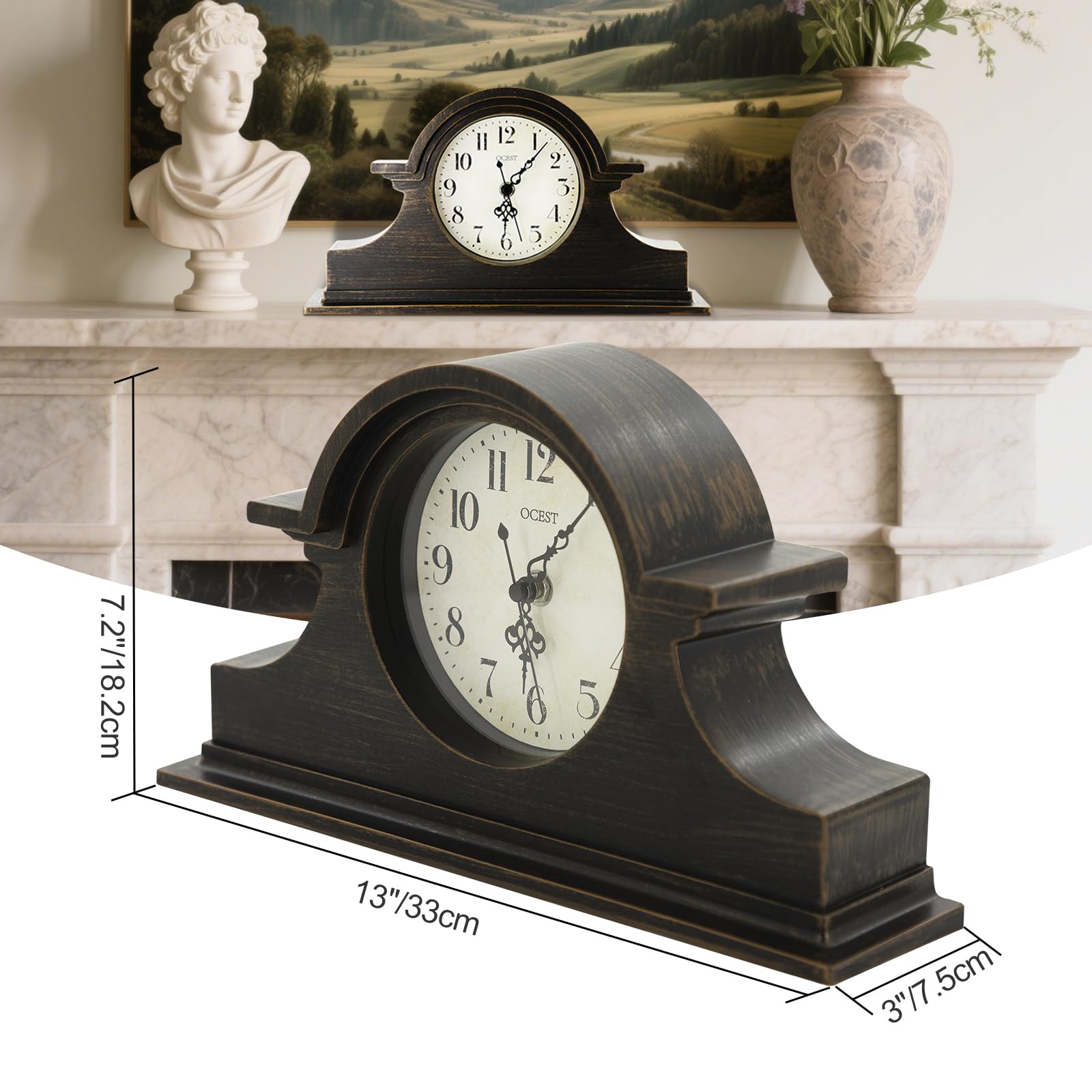 OCEST Mantel Clock, Vintage Farmhouse Table Clock, Napoleon Desk Shelf Clock, Home Table Decoration Office Art Desk Clock, Black