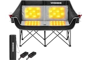 VIVOHOME 45W Padded Heating Double Camping Chair with 2 x 27000mAh Power Bank, Heated Oversized Portable Loveseat for Outdoor Sports, 3 Levels of Heat, Overheat Protection System, Black and Gray