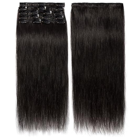 Clip In Extensions Echthaar Naturschwarz 100% Remy Echthaar Haarverlängerung 8 Tressen (45cm-70g)