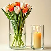 Sandraheer 24 Pack Clear Glass Cylinder Vases for Centerpieces - Floating Candle Holders - 2 Sizes H 5.91" D 3.35" & H 4.72" D 2.56" - Perfect for Weddings and Events