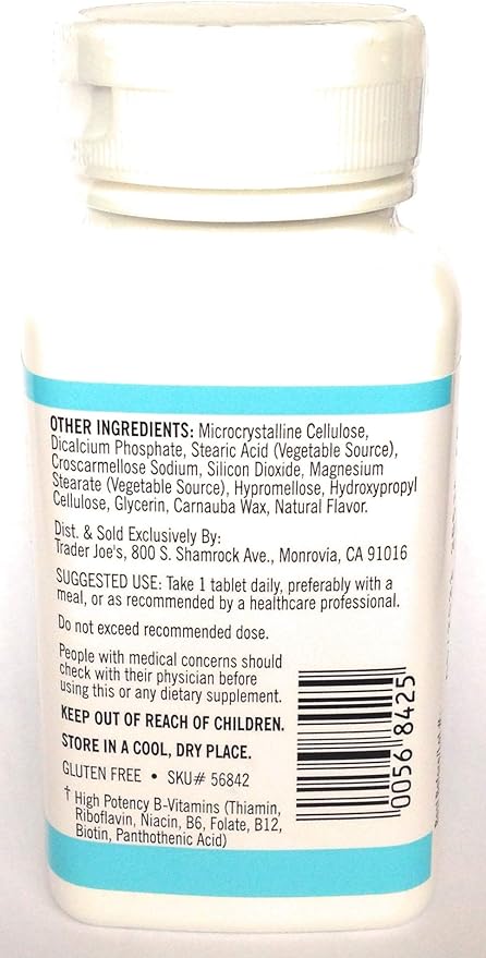 Amazon Com Trader Joe S High Potency B Complex Vitamin C Dietary Supplement 100 Tablets Gluten Free Health Personal Care