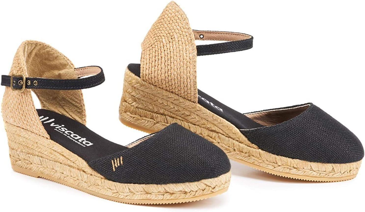 VISCATA Handmade in Spain Canet Linen 2" Wedge, Ankle-Strap, Closed Toe, Classic Espadrilles Heel