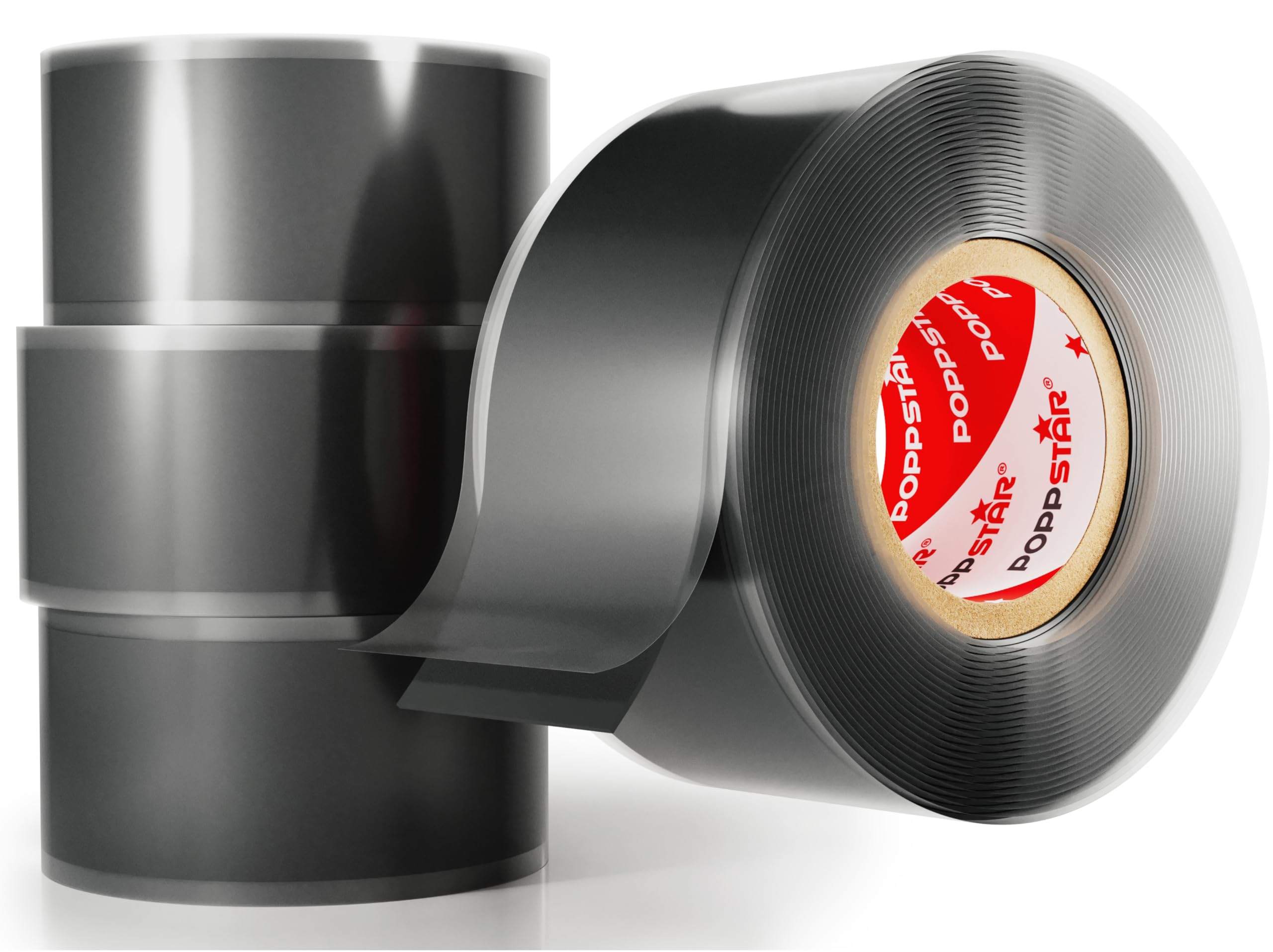 POPPSTAR Self-Fusing Silicone Band, Silicone Tape, 3m x 25mm, Sealing & Insulating Strip (water-tight, air-tight), black, 4 Rolls