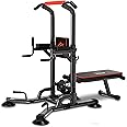 SQUATZ Pull-Up Workout Station with Bench - Multifunctional Gym Equipment Setup w/Pulling Bar, Sit-Up Board, Backrest, Elbow Pad, & Steel Main Frame, Great for Home Exercise and Weight Training