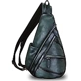 FEIGITOR Genuine Leather Sling Bag for Men and Women Leather Sling Backpack Purses Chest Bag Crossbody Shoulder Fanny Bag