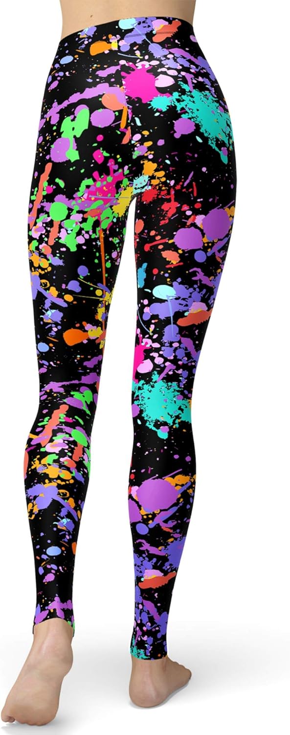sissycos Women's Artistic Splash Printed 80s Leggings Brushed Buttery Soft Pants Regular and Plus Size: Clothing