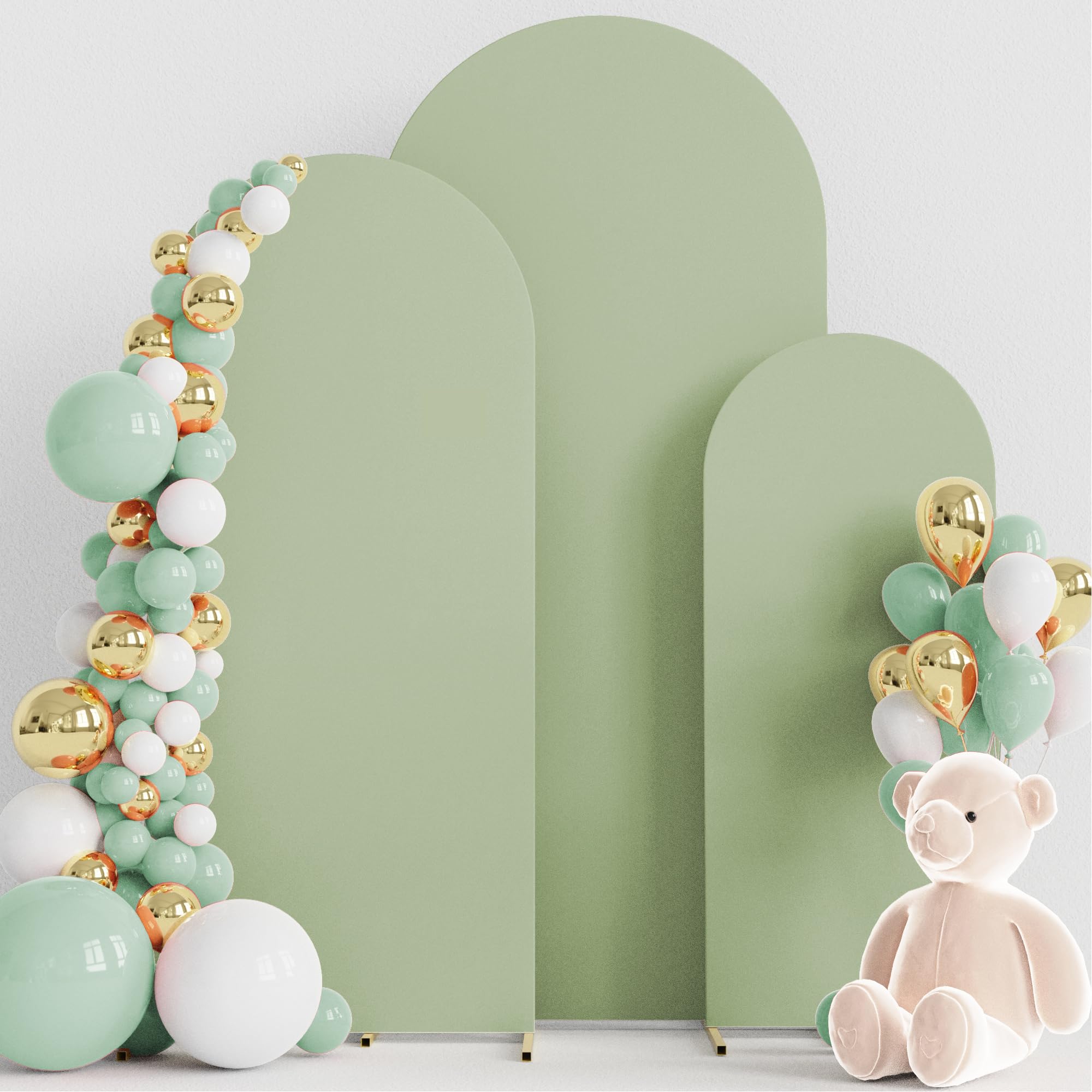 Photo 1 of Wokceer Wedding Arch Backdrop Cover 6FT, 5FT, 4FT Set of 3 Spandex Fitted Sage Green Arches Covers for Round Top Chiara Arch Backdrop Stands Cover for Birthday Party Ceremony Decor
