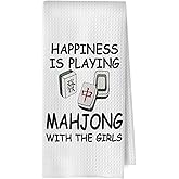 BlissfulAbon Mahjong Gifts Dish Towels - Mahjong Waffle Weave Kitchen Towels, Mah Jong Decorative Hand Tea Towel, Hostess Gifts, 16×24 Inches