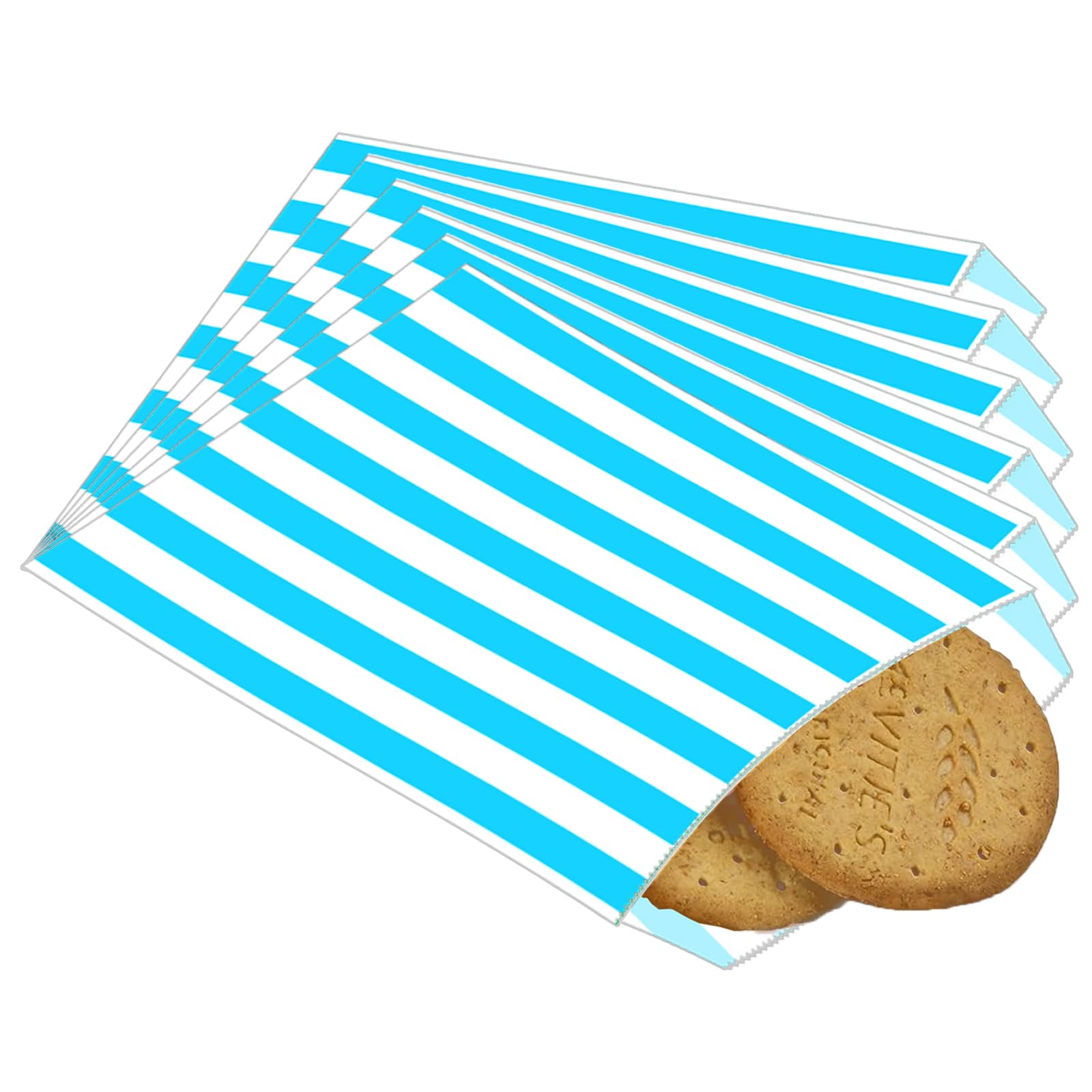 POPOYU 100Pcs Small Stripy Paper Bags Lake Blue,Treat Bags Small for Kids,Sweet Bag,5x7'' Candy Stripe Paper Bag for Kids Halloween Christmas Easter Wedding Party Treat Buffet Confectionery Stall