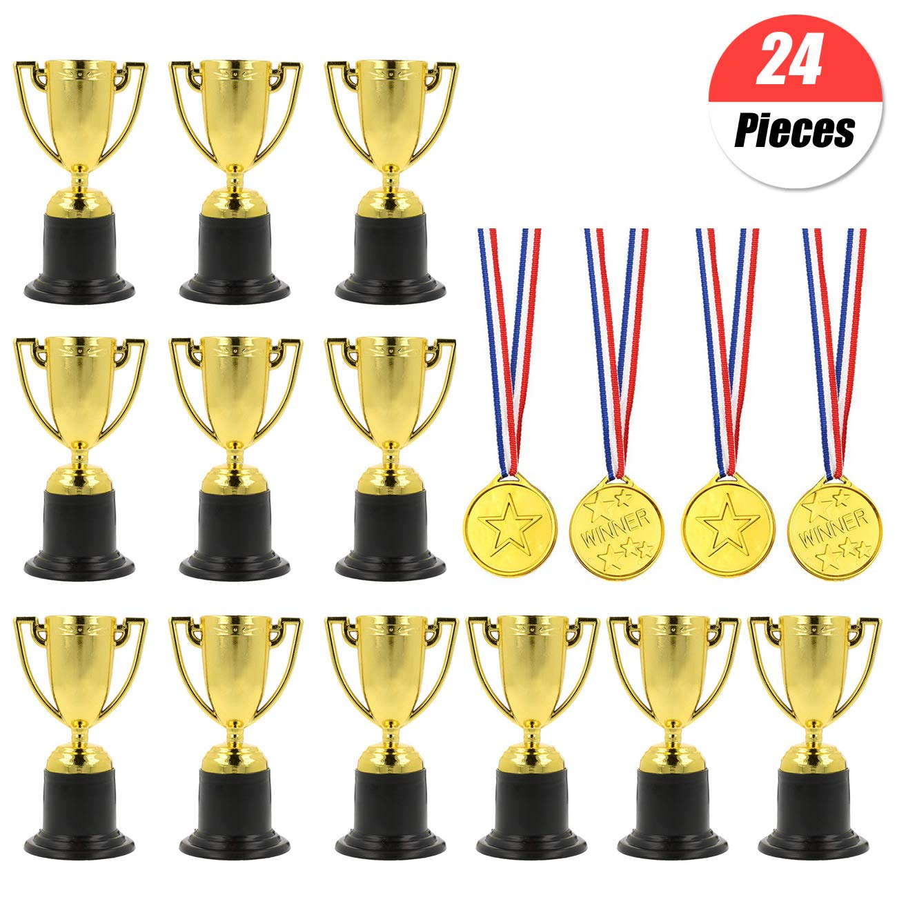 YuChiSX 24 Pcs Award Trophies Medals Set,12 Pcs Winner Award Trophies Mini Plastic Trophy Cups,12 Pcs Winner Medals for Party Bag Fillers