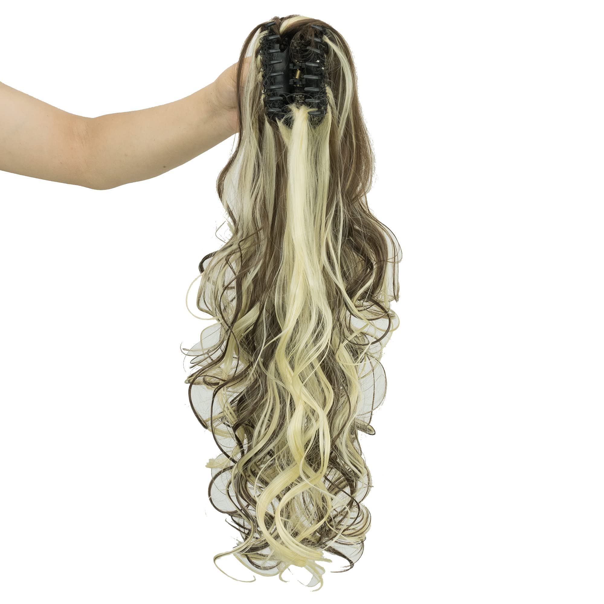 IMISSU Thick Mess Curly Jaw Claw Ponytail Hair Pieces Extensions Pony Tail Clip in Hairpiece 24 Inches (Piano Blonde Mix Brown)