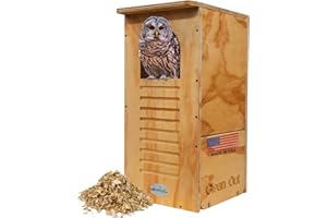 JCS Wildlife Barred Owl Nesting Box - Treated Exterior Grade Plywood - Mounting Hardware and Pine Shavings Included - Dedicated Clean Out Door for Easy Cleaning - Made in The USA