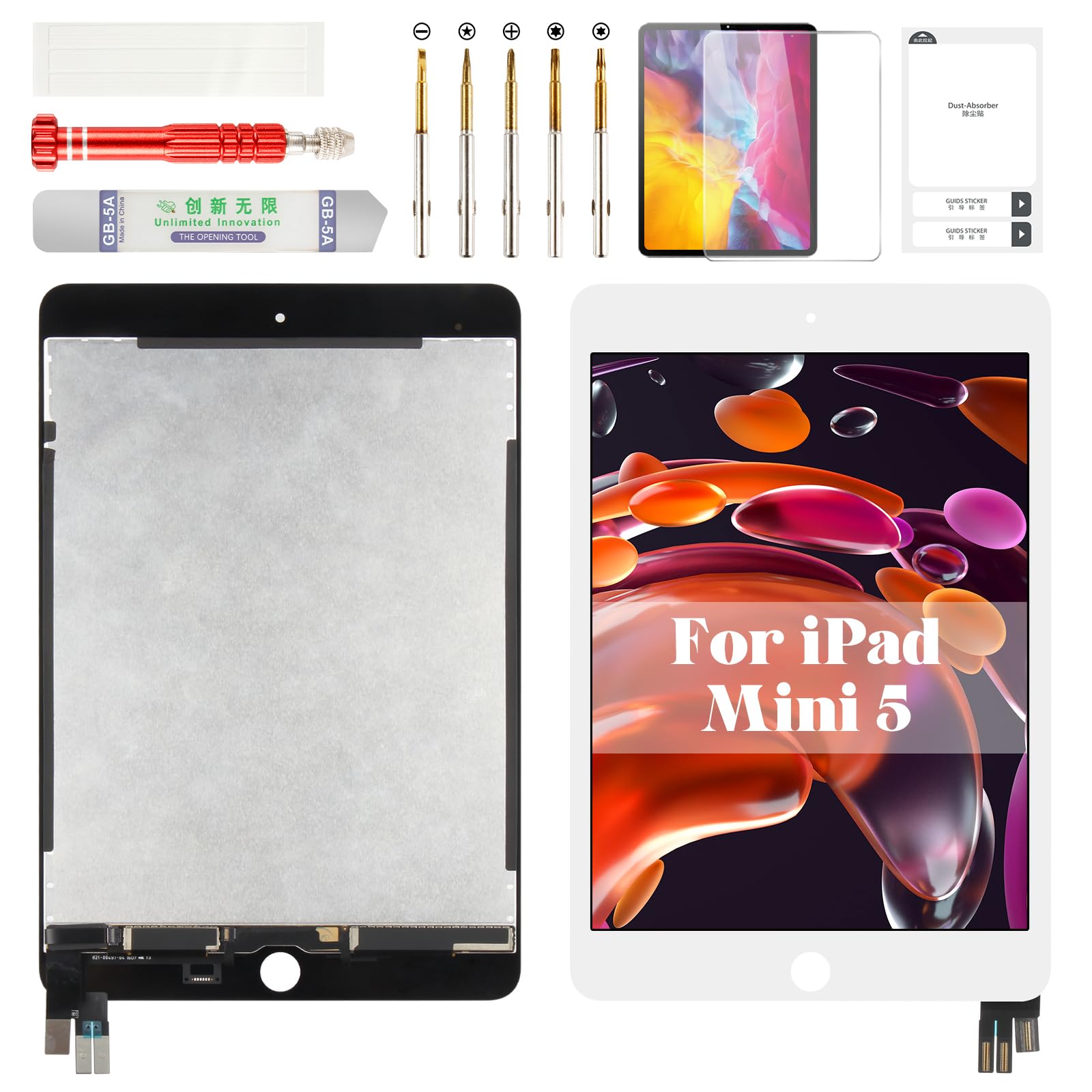 Photo 1 of for iPad mini 5 Screen Replacement for iPad mini 5 LCD A2126 for iPad mini 5 Digitizer Display Screen Touch Assembly Repair Kits A2133 A2124 A2125 White