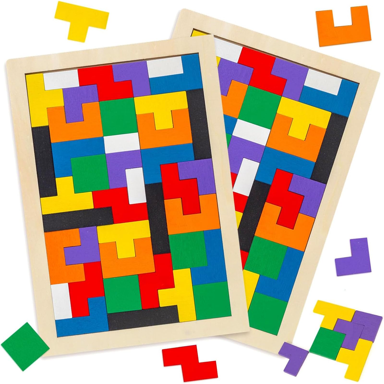 Photo 1 of 3 otters Wooden Blocks Puzzle 2 Set Russian Brain Teaser Tangram Intelligence Toys STEM Montessori Educational Gift for Kids Stocking Stuffers