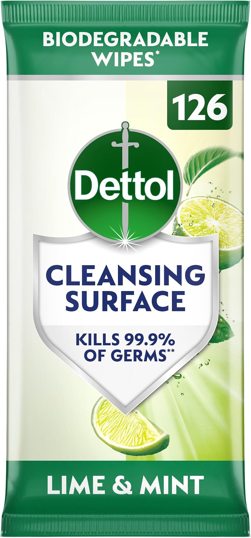 Dettol Antibacterial Surface Wipes Lime Mint 126 Wipes Disinfectant